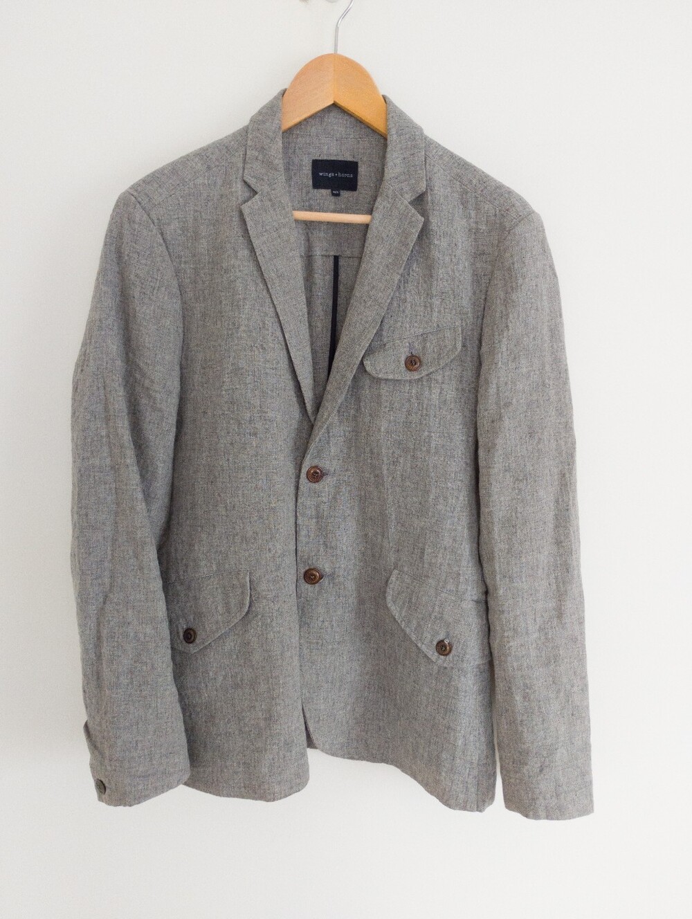 wings + horns Mens Medium Grey 100% Linen Unstructured Blazer Made in Canada